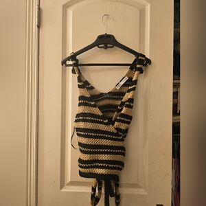 Free people knit wrap top sz large tan & black